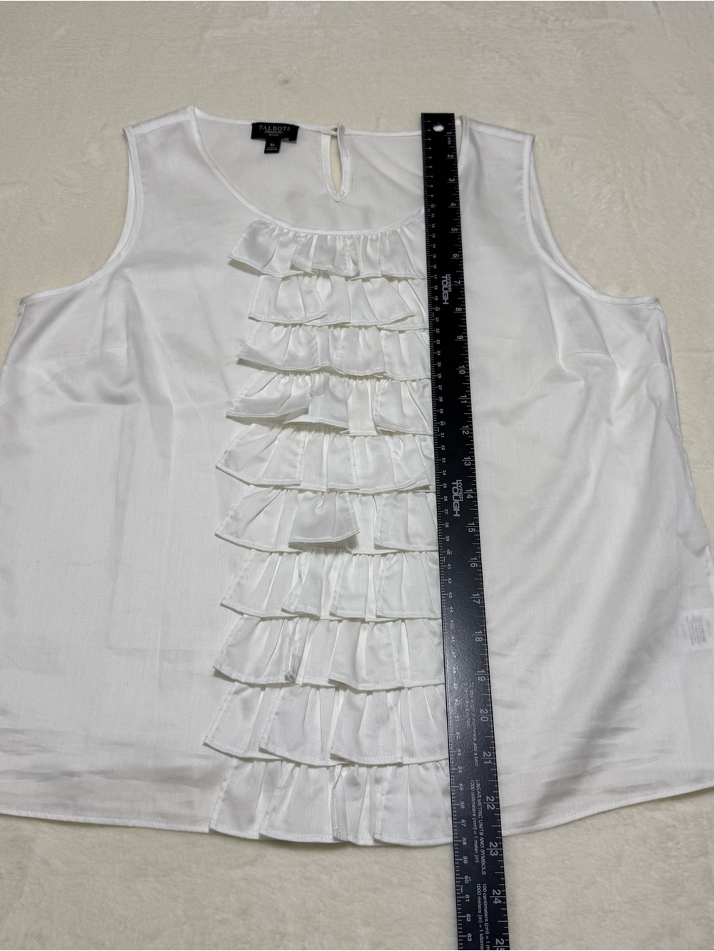 TALBOTS Women's Lightweight Stretch Cotton Tank Top Front Ruffle White Size 8p - Picture 5 of 6